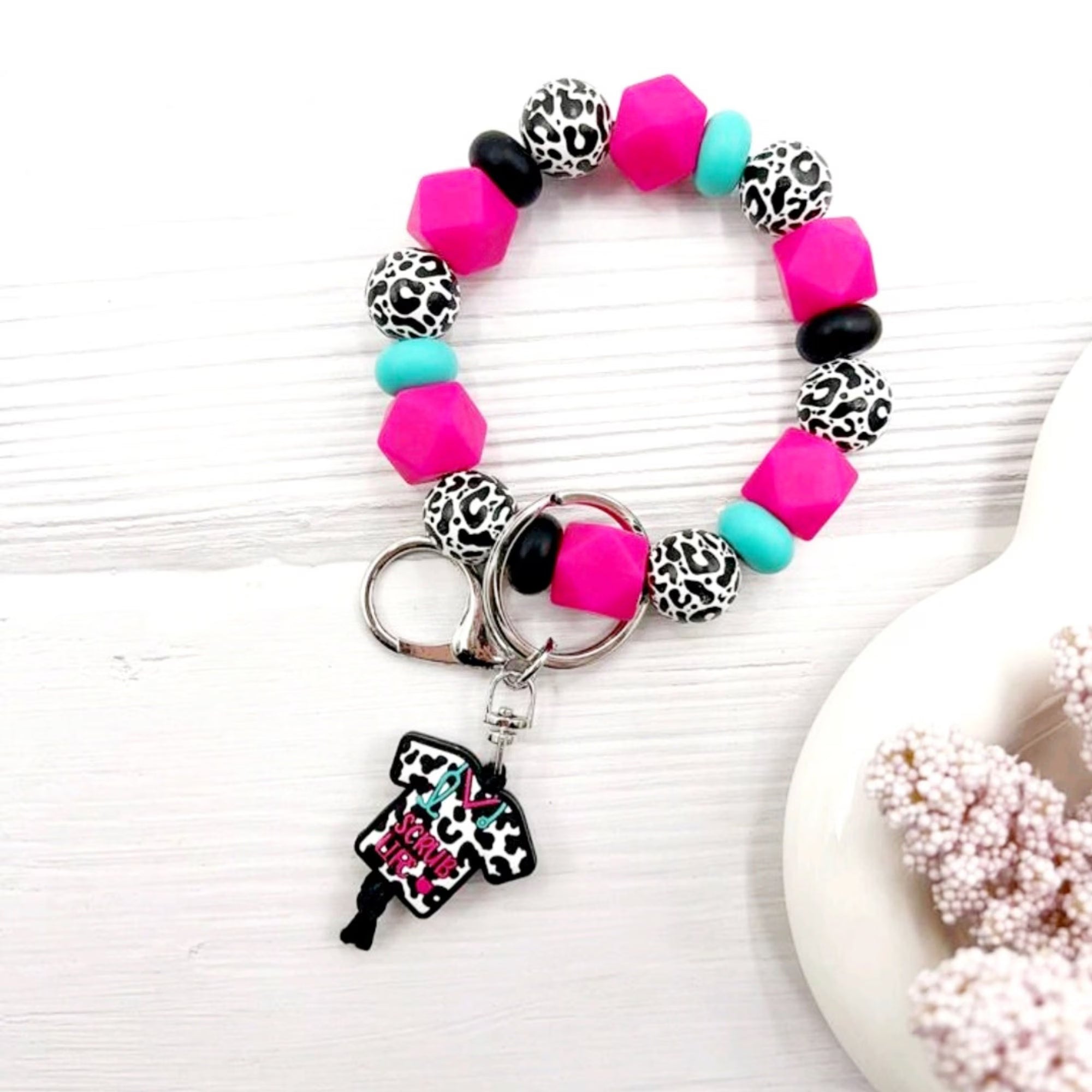 Scrub Life Nurse Keychain - Handmade Silicone Beaded Wristlet