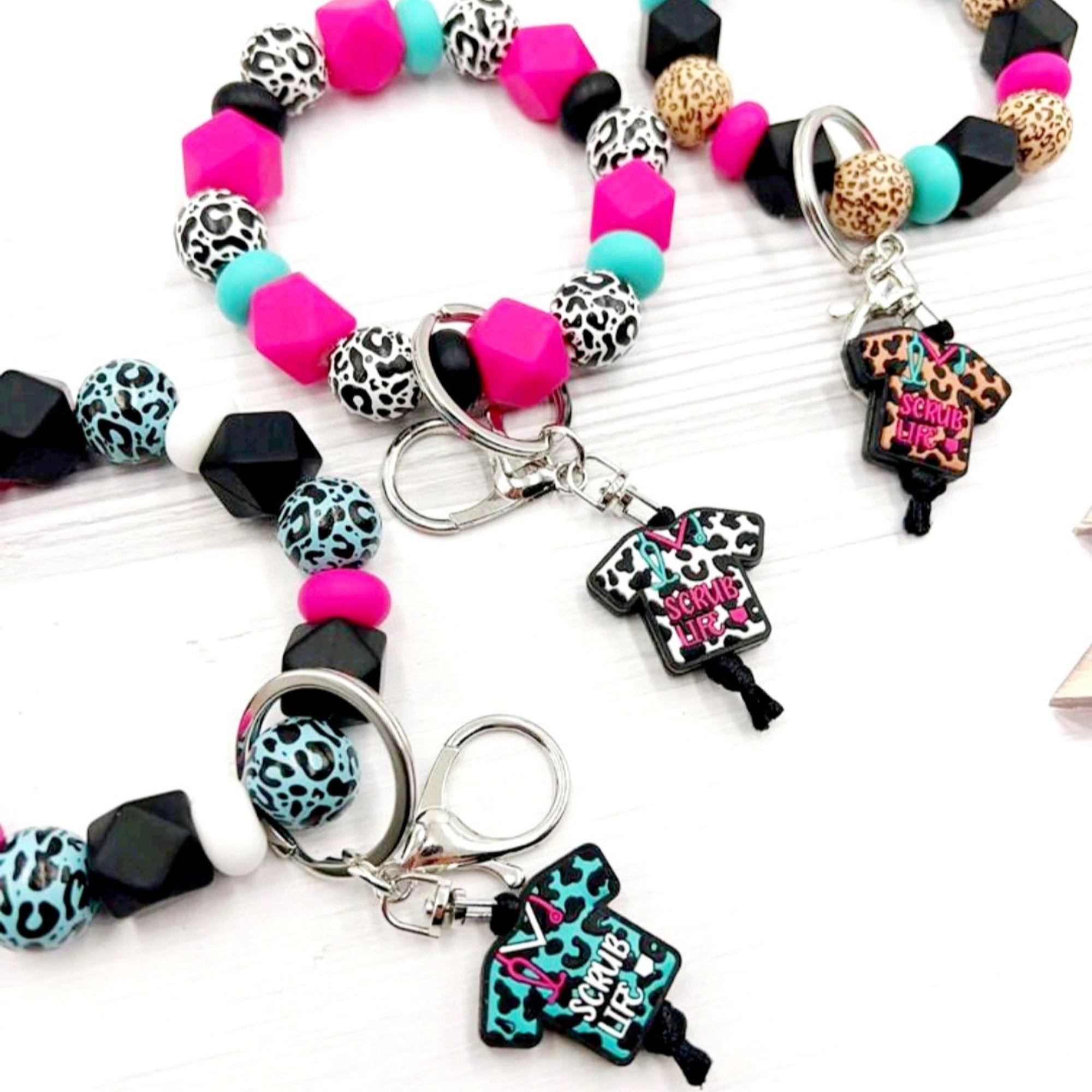 Scrub Life Nurse Keychain - Handmade Silicone Beaded Wristlet