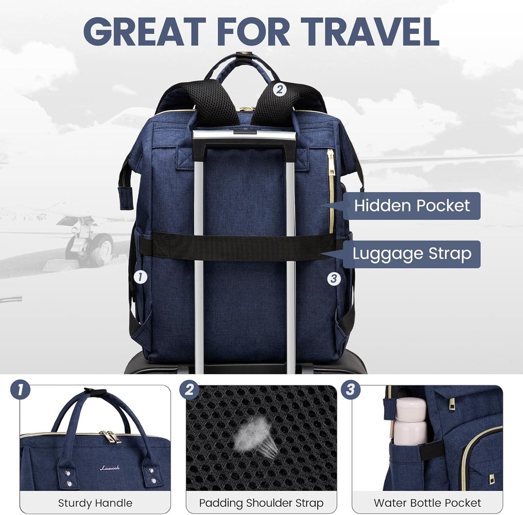 Laptop Backpack for Women,15.6 Inch Professional Womens Travel Backpack Purse Computer Laptop Bag Nurse Teacher Backpack,Waterproof College Work Bag Carry on Back Pack with USB Port,Dark Blue